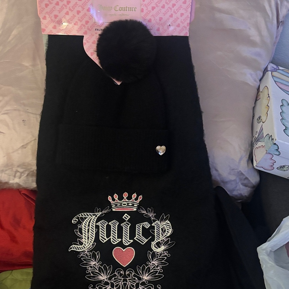 Juicy Couture Black Beanie with Heart Detail